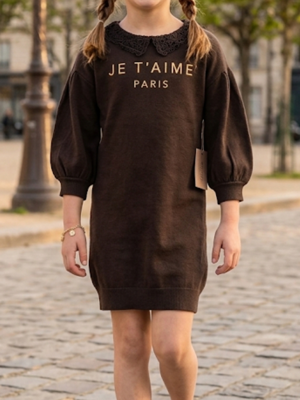 NWT Mia Joy By Joyfolie Je T’aime Paris Lace Collar Dress Charcoal Size 7